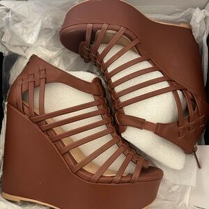 Strappy Brown Wedge Sandals